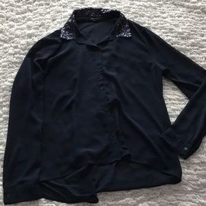 Forever 21 high-low blouse with sequins collar